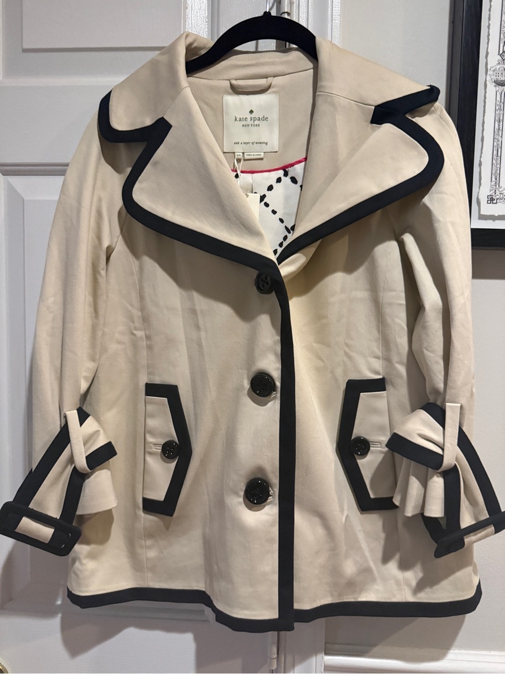 kate spade Cream Peacoat with Black Trim